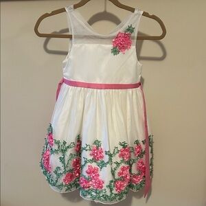 Beautiful Girl’s Dress with Pink Floral Embroidery